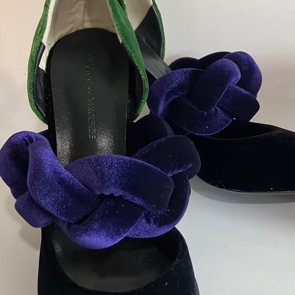 Marco de Vincenzo velvet green black purple heel braided strap hi heel size 38 - Picture 2 of 7